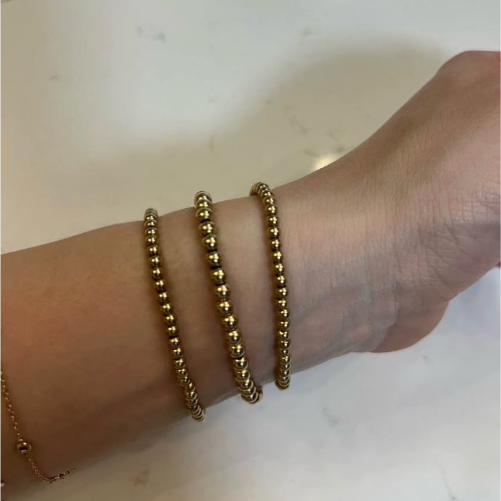 Gold Vermeil Beaded Stretch Bracelet Trio - Women Jewelry